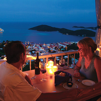 Couple dining at Mafolie Hotel Overlooking Charlotte Amalie, St Thomas US Virgin Islands